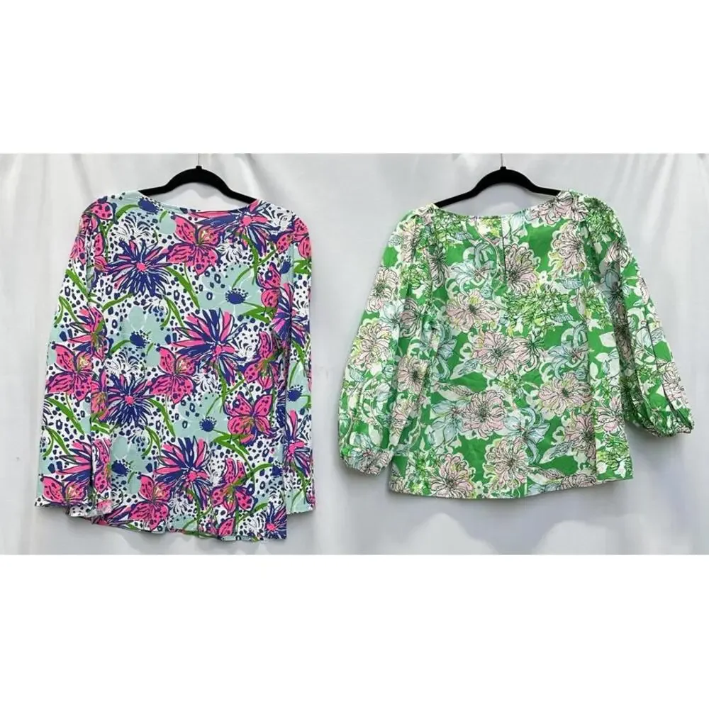 Lilly Pulitzer Size‎ M/8 Floral Top Bundle Pink Green Resort Spring Boho - Picture 2 of 9